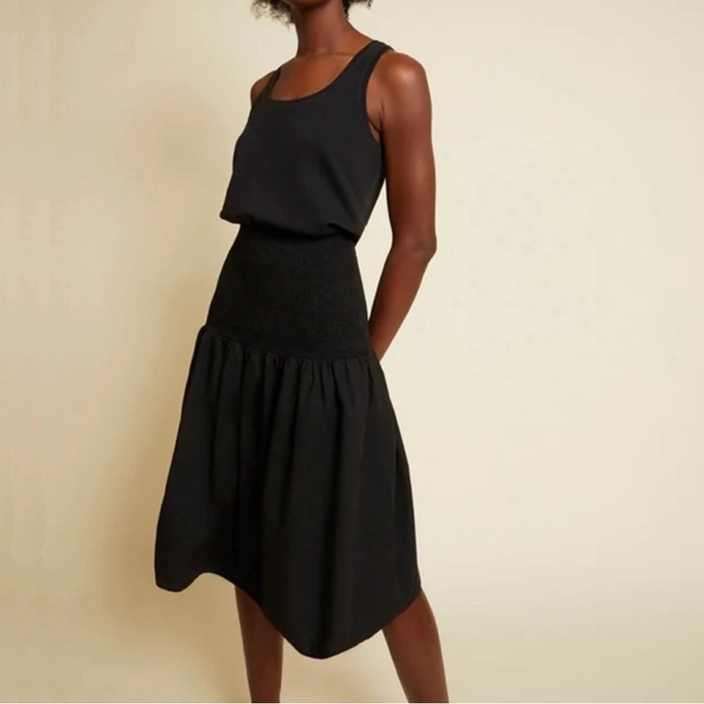 Nation LTD Sahar Smocked Waist Midi Dress in Black Women's Size Small